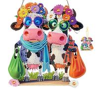Jawecci Funny Cows Diamond Art Hanging and Key Chains Pendants Boards, Special Shaped Animals Diamond Painting Hanging Sign, Double-Sided Ornaments for Window Door Decor