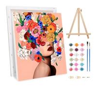 Jawecci Girl Framed Painting by Numbers Kits for Adults, Flowers Painting Kits for Beginners on Canvas, Easy DIY Oil Painting with Paint Brushes Acrylic Pigment Drawing Paintwork 30x40cm