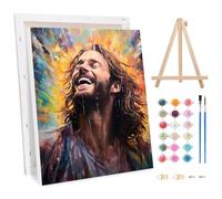 Jawecci Jesus Framed Painting by Numbers Kits for Adults, Savior Paint by Numbers with Holder on Canvas, Easy DIY Painting Drawing Paintwork 30x40cm