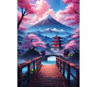Jawecci Mountains Diamond Painting Kits, 5D DIY Diamond Painting Sakura Kits for Adults Beginners, Full Drill Round Diamond Art Painting Dots Craft Set Gifts 30X40cm