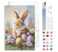 Jawecci Rabbit Paint by Numbers with Frame Kits for Adults, Adults Paint by Numbers on Framed Canvas, Easy Acrylic Easter Arts Crafts Beginners for Gifts Home Decor 20X30cm