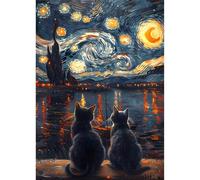 Jawecci Two Cats Diamond Painting Kits, 5D DIY Diamond Painting Starry Sky Kits for Adults Beginners, Full Drill Round Diamond Art Painting Dots Craft Set Gifts 30X40cm