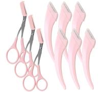 Jawfait 9 Pcs Eyebrow Trimmer Scissors with Comb, Curved Eye Brow Razor, Non-Slip Stainless Steel Facial Hair Removal Grooming, Brow Shaping Beard Shaving Kit Beauty Accessories for Women Men