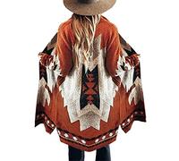 Jawint Women's Cardigan Vintage Tribal Knitted Sweater Coat Western Casual Open Front Outwear with Pocket, Earth Red, XXL