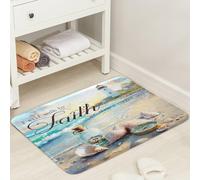 JAWO 19X31 Beach Ocean Bath Mats Rugs for Bathroom, Bible Verse Quotes Inspirational Flannel Bathroom Floor Mat Bath Rug Non Slip, Nautical Coastal Christian Scripture Floor Mat Bath Rug