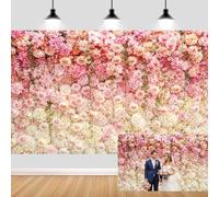JAWO 7X5ft Pink White Rose Floral Backdrop, 3D Hanging Flower Wall Photography Background for Wedding Bridal Shower, Girls Birthday Baby Shower, Cake Table Decor Photo Booth Studio Props