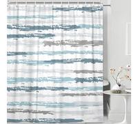 JAWO Abstract Blue Shower Curtain for Bathroom Decor, Modern White Grey Stripe Aesthetic Minimalist Geometric Simple Neutral Watercolor Painting Waterproof Polyester Shower Curtain with Hooks,72X72