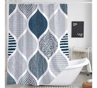 JAWO Blue and Grey Shower Curtain for Bathroom Light Blue White Dark Grey Navy Blue Bohemian Elegant Geometric Pattern Fabric Shower Curtain Set Modern Decor Accessories