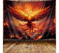 JAWO Fantasy Phoenix Bird Small Tapestry for Men, Red Anime Animal Hippie Wall Hanging for Bedroom, Aesthetic Cool Tapestry Beach Blanket College Dorm Home Decor (60" W X 40" H)