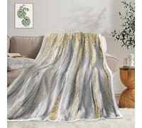 JAWO Gray Gold Throw Blanket, Grey Abstract TextureSoft Fleece Blankets for Couch Sofa Bedroom, Morden Cooling Blanket for Women Girls Gifts Fuzzy Fluffy Cozy Comfy Decorative for All Seasons