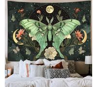 JAWO Green Butterfly Moon luna moth Flower Tapestry Boho Floral Plant moth Tapestries for Bedroom Aesthetic Tapastry's Wall Hanging Mandala Botanical Wall Tapestry for Living Room Dorm 80X60