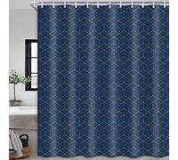 JAWO Hotel Quality Navy Blue Shower Curtain, Blue and Gold Geometric Pattern Fabric Shower Curtains Set, Modern Boho Chic Bathroom Accessories 69X70 Inches