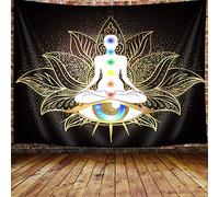 JAWO Meditation Tapestry, Yoga Decor Small Tapestry Wall Hanging for Bedroom, Golden Black Lotus Tapestries Poster Beach Blanket College Dorm Home (60W X 40H)