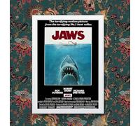 Jaws 1975 Vintage - Retro Horror Shark Movie Poster Wall Art Print (A4 Framed - White Frame)