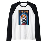 Jaws 2025 1975 Retro Shark Design Raglan Baseball Tee