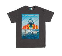Jaws 3D Movie Poster Vintage Wash Charcoal T Shirt