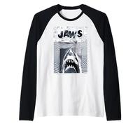 Jaws 50th Anniversary Poster Black & White Collage 2-Sided Raglan Baseball Tee