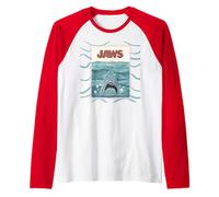 Jaws 50th Anniversary Poster Retro Waves Front & Back Raglan Baseball Tee