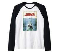 Jaws 50th Anniversary Poster Vintage Style Front & Back Raglan Baseball Tee