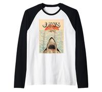 Jaws 50th Anniversary Poster Vintage Style Front & Back Raglan Baseball Tee