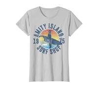 Jaws Amity Island Surf Shop 1975 Retro Logo T-Shirt, Women, Silver Grey, X-Small