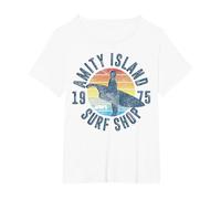 Jaws Amity Island Surf Shop 1975 Retro Logo T-Shirt, Women's Plus, White, 1X