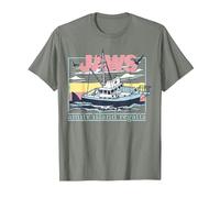 Jaws Amity Retro Island Regatta Fishing Boat Poster T-Shirt, Men, Olive Heather, Medium