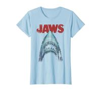 Jaws Distressed Shark Portrait Logo T-Shirt, Women, Baby Blue, X-Small
