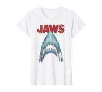 Jaws Distressed Shark Portrait Logo T-Shirt, Women, White, Large
