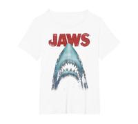 Jaws Distressed Shark Portrait Logo T-Shirt, Women's Plus, White, 4X