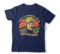 Jaws Here’s to Swimming with Bow-Legged Women Unisex T-Shirt | Retro Quint Quote Tee - 2XL Navy