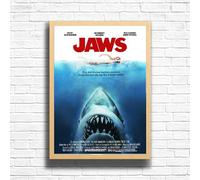 Jaws, Horror Movie Print, Scary Thriller Film Poster, A4 and A3 Size Frame Options Available,Great Home, Pub, Café, Bar Wall Art Print, House gift for horror lovers (A4 Framed (Oak))