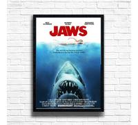 Jaws, Horror Movie Print, Scary Thriller Film Poster, A4 and A3 Size Frame Options Available,Great Home, Pub, Café, Bar Wall Art Print, House gift for horror lovers (A4 Framed (Black))
