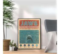 Jaws Movie Poster Art Print - Classic 70s Thriller Film Wall Decor - Vintage Designer Artwork with Framed & Unframed Options (A3 Print Only)