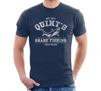 Jaws Quints Shark Fishing Men's T-Shirt (UK, Alpha, XL, Regular, Regular, Navy Blue)