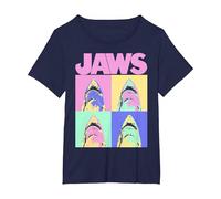 Jaws Retro Grid Box Up T-Shirt, Women's Plus, Navy Blue, 4X