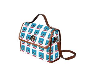 (Jaws shark smiling_5475) Canvas Crossbody Handbag with Lock Top All Over Print Retro Messenger Bag for Women, Girl Brown Trim & Adjustable Shoulder Strap Waterproof 10.8"L