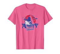 Jaws Transparent Shark Fin Amity Island Script T-Shirt, Men, Pink Heather, Small