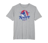 Jaws Transparent Shark Fin Amity Island Script T-Shirt, Men's Big and Tall, Heather Grey, 2X Tall