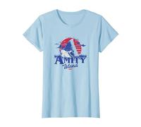 Jaws Transparent Shark Fin Amity Island Script T-Shirt, Women, Baby Blue, 3X-Large