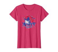 Jaws Transparent Shark Fin Amity Island Script T-Shirt, Women, Red Heather, Medium