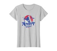 Jaws Transparent Shark Fin Amity Island Script T-Shirt, Women, Silver Grey, 3X-Large