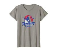 Jaws Transparent Shark Fin Amity Island Script T-Shirt, Women, Slate Grey, X-Small