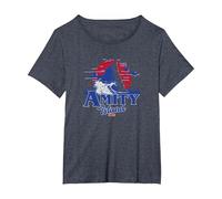 Jaws Transparent Shark Fin Amity Island Script T-Shirt, Women's Plus, Heather Blue, 3X