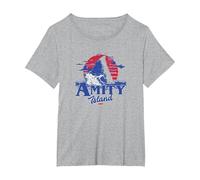 Jaws Transparent Shark Fin Amity Island Script T-Shirt, Women's Plus, Heather Grey, 1X