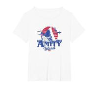 Jaws Transparent Shark Fin Amity Island Script T-Shirt, Women's Plus, White, 5X