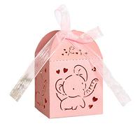 JAWSEU 50 Pcs Baby Shower Favor Boxes, Newborn Baby Baptism Box, Cute Elephant Candy Boxes Favor Box, Ribbon Candy Favor Box For Baby Shower, Birthday Party