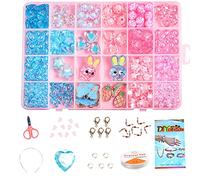 JAWSEU Children DIY Beads Set, Jewellery Bracelet Necklaces String Making Kit, 24 Different Types and Shapes Craft Beads Kids Colorful DIY Beads for Kids Girls
