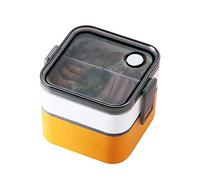 JAWSEU Lunch Box 2-Layer with 2 Compartments, Eco Friendly Microwavable Lunch Box, Hermetic Food Box, Large Lunchbox for Kid and Adult, Microwave & Dishwasher Safe, BPA Free, Yellow