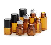 JAWSEU Pack of 50 3 ml Small Empty Glass Bottles Roll-On Refillable Brown Glass Bottle Cosmetic Dropper Bottles Essential Oil Bottles with Roller Ball for Cosmetics Container for Travel